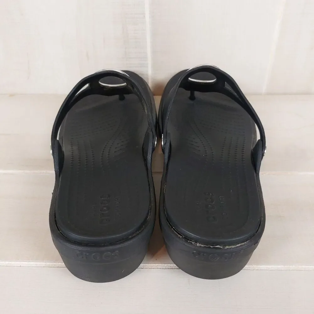 Crocs Sanrah Beveled Circle Sandals Women's Size 10 Black Flip Flops